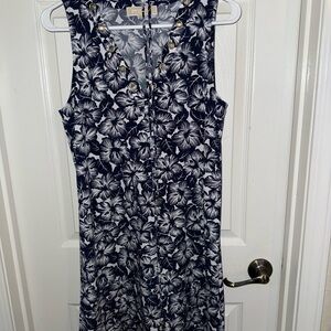 Michael Kors Navy and White Floral Midi Dress